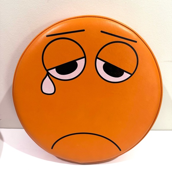 Round Kids Floor Toddler Foam Seat Cushion Waterproof Emoji Emotion Orange Sad - Picture 1 of 3